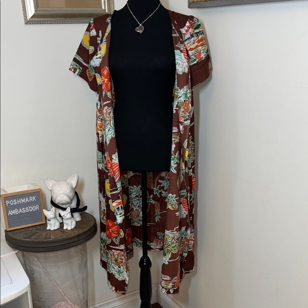 Vintage Made in Hawaii Brown Tropical Print Short-Sleeve Shift Dress Sz.M - Picture 6 of 12